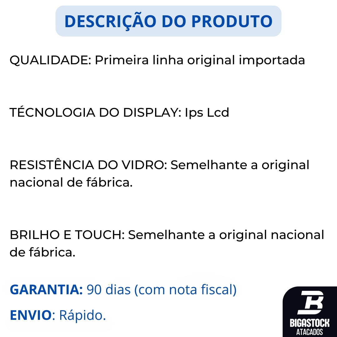 FRONTAL TELA DISPLAY LCD MOTOROLA MOTO E7 POWER (XT2097) COM ARO 1 LINHA